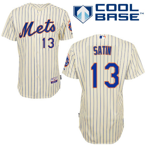 Josh Satin #13 MLB Jersey-New York Mets Men's Authentic Home White Cool Base Baseball Jersey